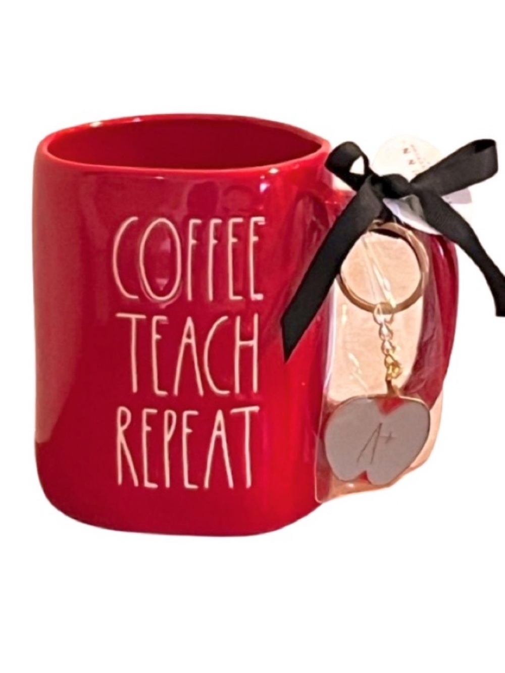 🆕- Rae Dunn- "Coffee Teach Repeat" Ceramic Mug w/ Keychain- Teacher Gift